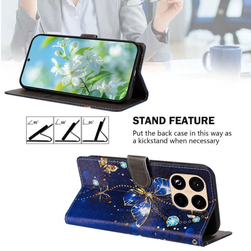 Kotelot Xiaomi 15t Pro Kultaisia Ja Sinisiä Perhosia