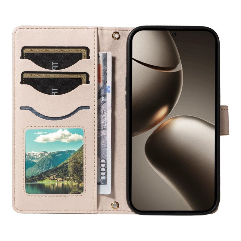 Nahkakotelo Xiaomi 15t Pro Tikattu Hihna Ja Olkahihna