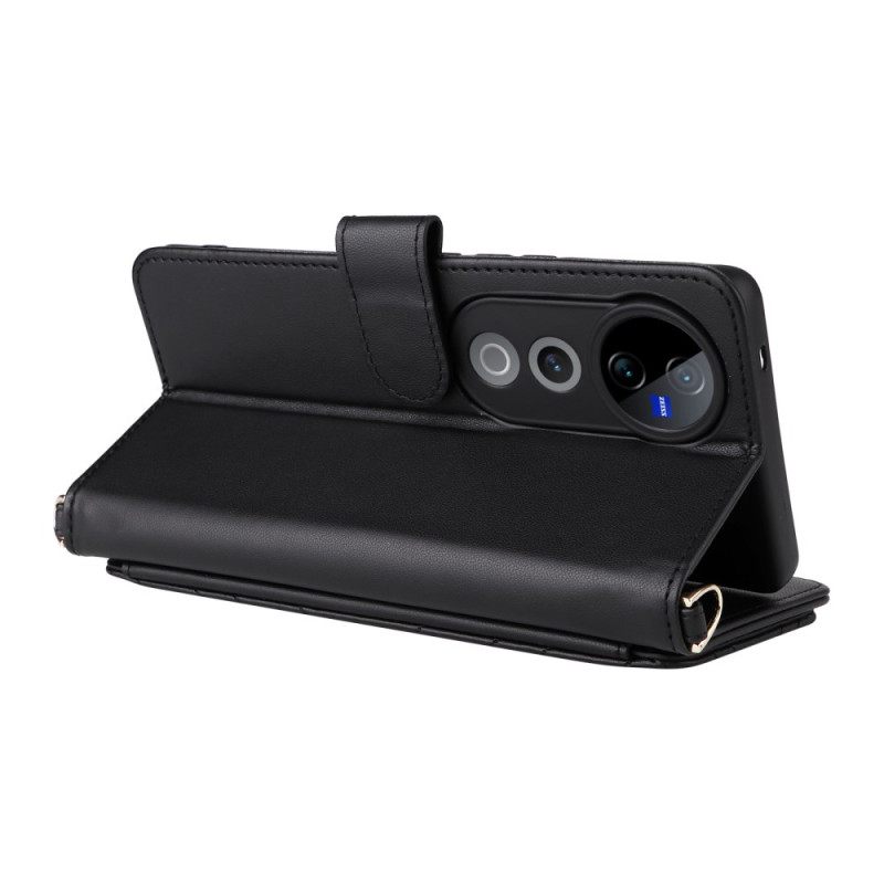 Nahkakotelo Vivo V40 5g Tikattu Hihnalla Ja Olkahihnalla