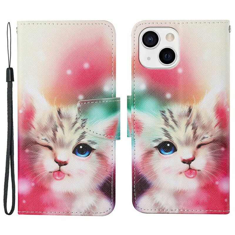 Kotelot iPhone 13 Cat Stories With Lanyard