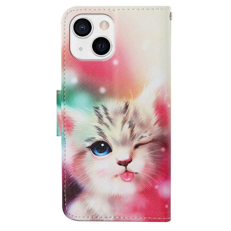 Kotelot iPhone 13 Cat Stories With Lanyard