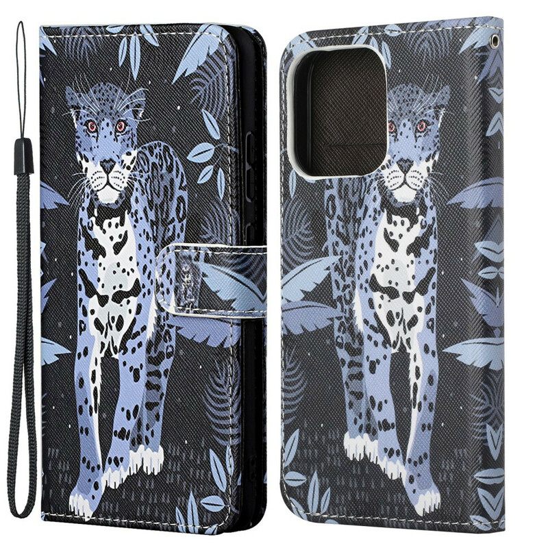 Kotelot iPhone 13 Suojaketju Kuori Leopard Hihnalla