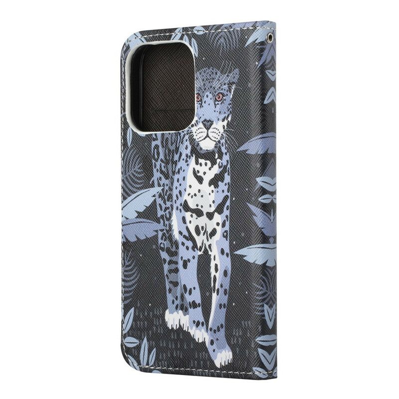 Kotelot iPhone 13 Suojaketju Kuori Leopard Hihnalla