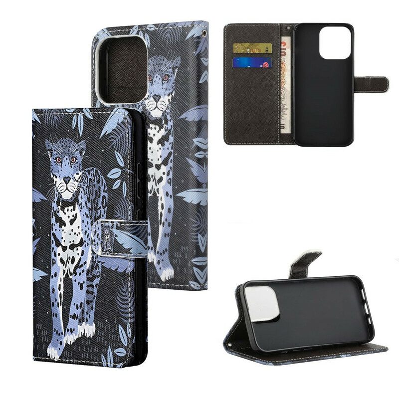 Kotelot iPhone 13 Suojaketju Kuori Leopard Hihnalla