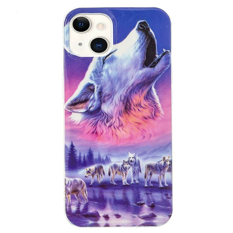 Kuori iPhone 13 Fluorescent Wolf Sarja