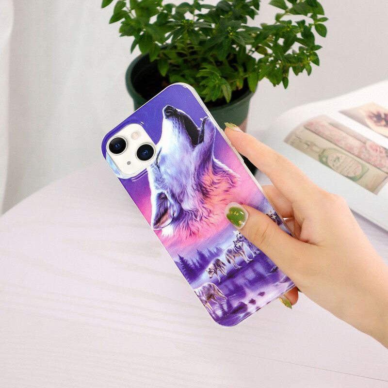 Kuori iPhone 13 Fluorescent Wolf Sarja