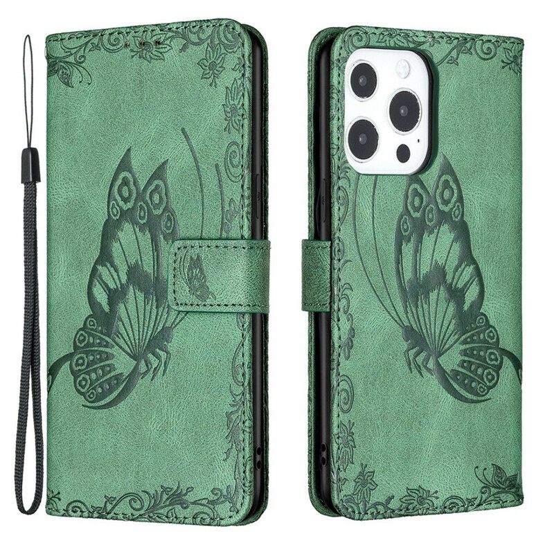 Flip Case iPhone 13 Pro Max Suojaketju Kuori Baroque Strappy Butterfly