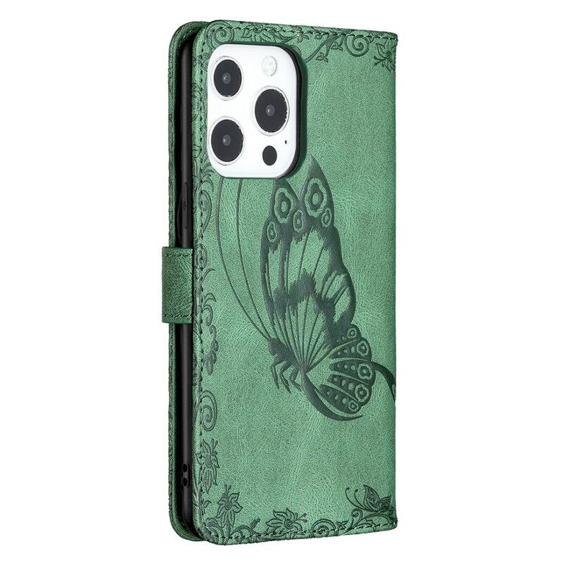 Flip Case iPhone 13 Pro Max Suojaketju Kuori Baroque Strappy Butterfly