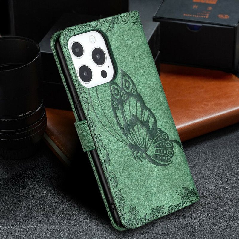 Flip Case iPhone 13 Pro Max Suojaketju Kuori Baroque Strappy Butterfly