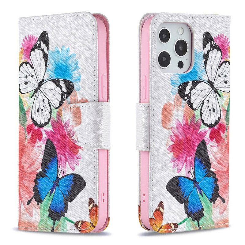 Kotelot iPhone 13 Pro Max Maalatut Perhoset Ja Kukat