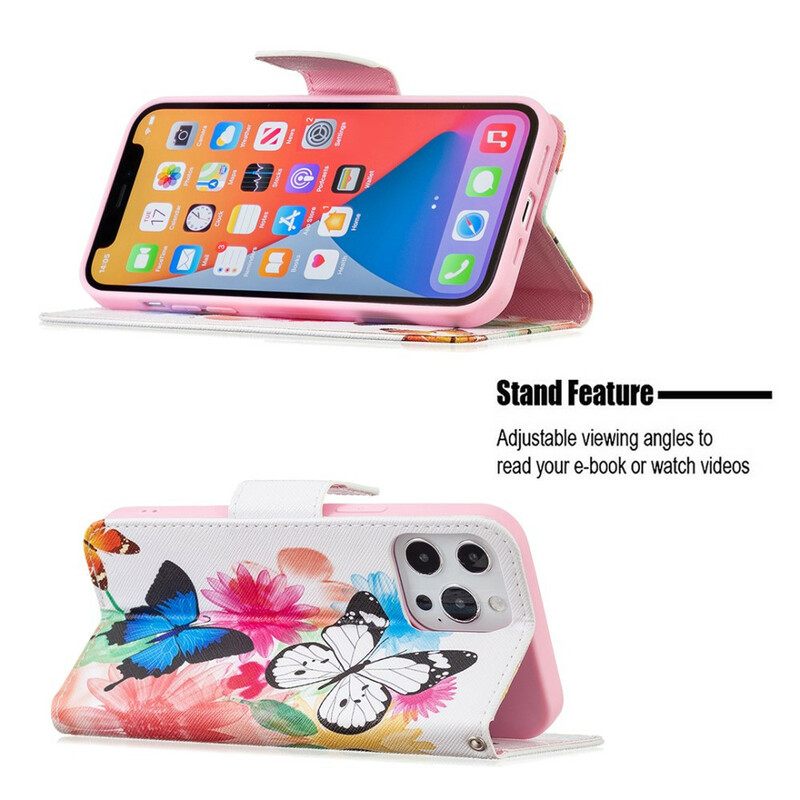 Kotelot iPhone 13 Pro Max Maalatut Perhoset Ja Kukat