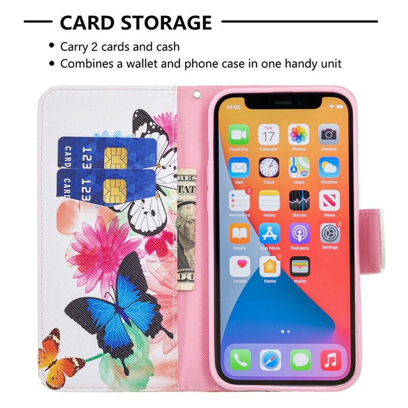 Kotelot iPhone 13 Pro Max Maalatut Perhoset Ja Kukat