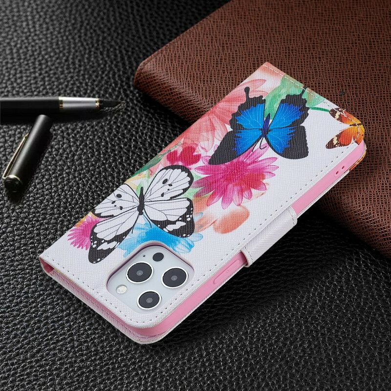 Kotelot iPhone 13 Pro Max Maalatut Perhoset Ja Kukat