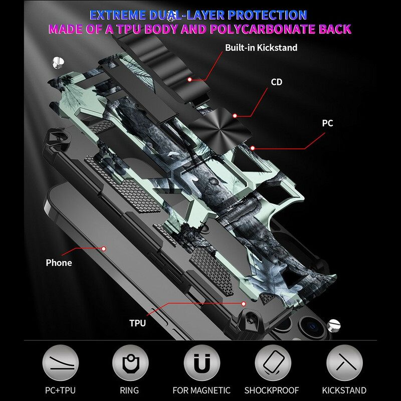 Kuori iPhone 13 Pro Max Camouflage Irrotettava Tuki