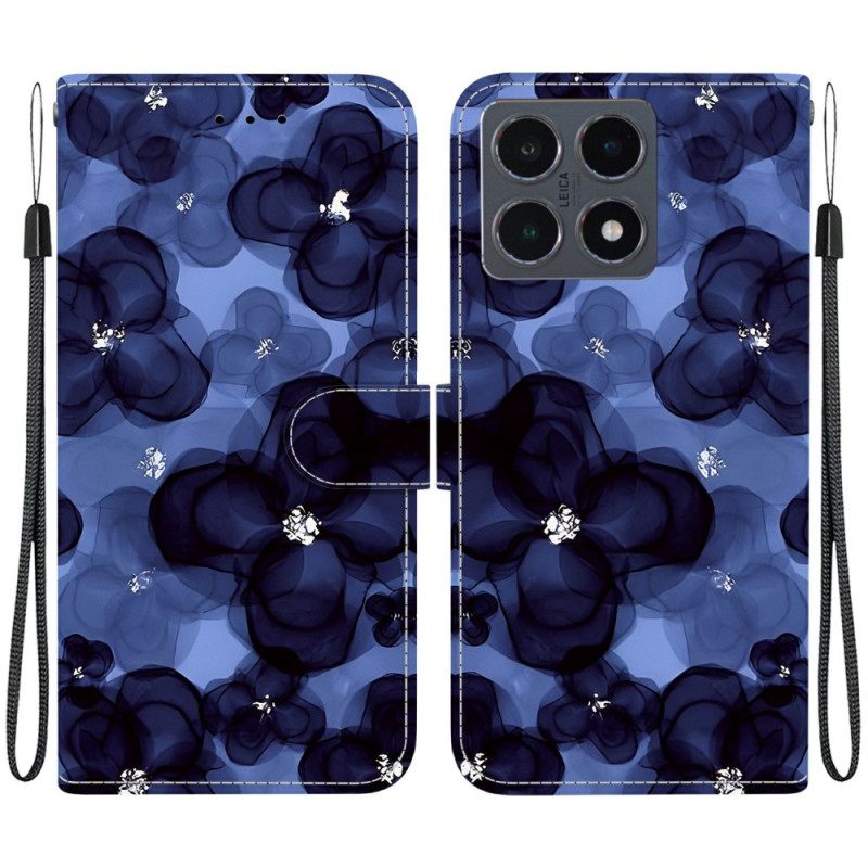 Nahkakotelo Xiaomi 15t Musteensiniset Kukat