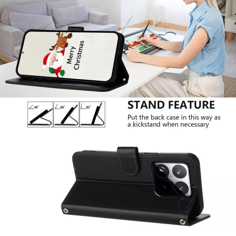 Nahkakotelo Xiaomi 15t Yksivärinen Hihnalla