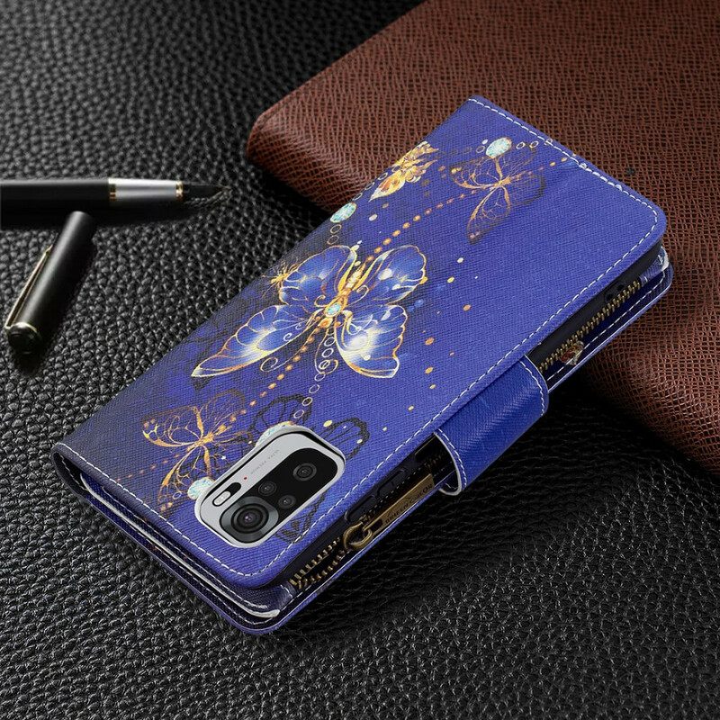 Kotelot Xiaomi Redmi Note 10 / 10S Butterflies Vetoketjullinen Tasku