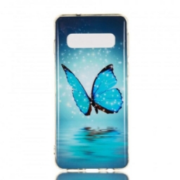 Case Samsung Galaxy S10 Fluoresoiva Sininen Perhonen