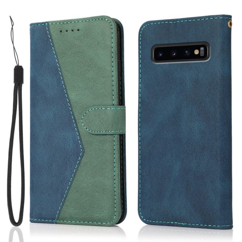 Nahkakotelo Samsung Galaxy S10 Keinonahkainen Kaksivärinen Kolmio