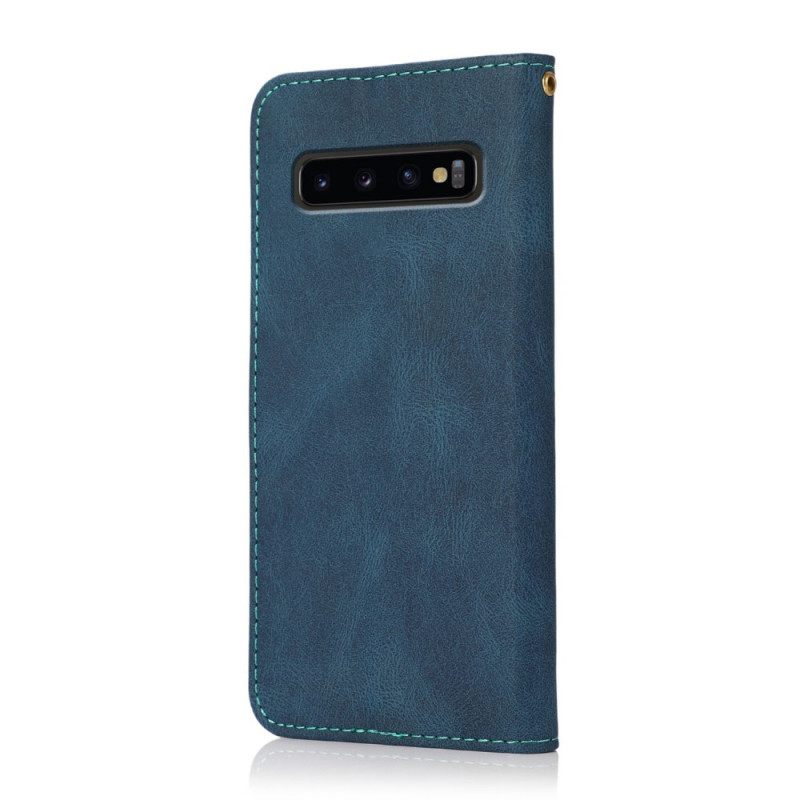 Nahkakotelo Samsung Galaxy S10 Keinonahkainen Kaksivärinen Kolmio