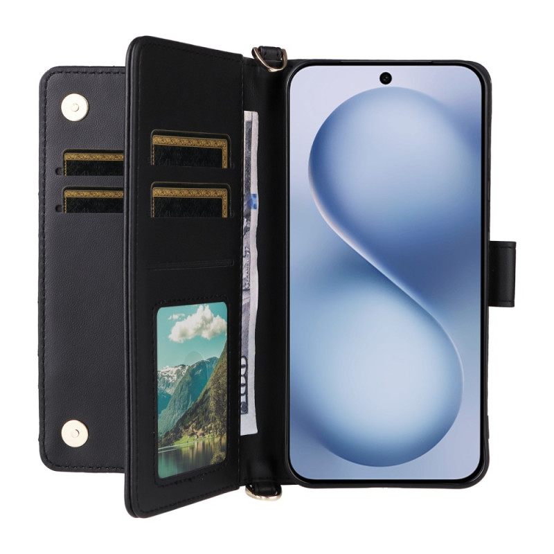 Nahkakotelo Vivo X200 Fe Tikattu Hihna Ja Olkahihna