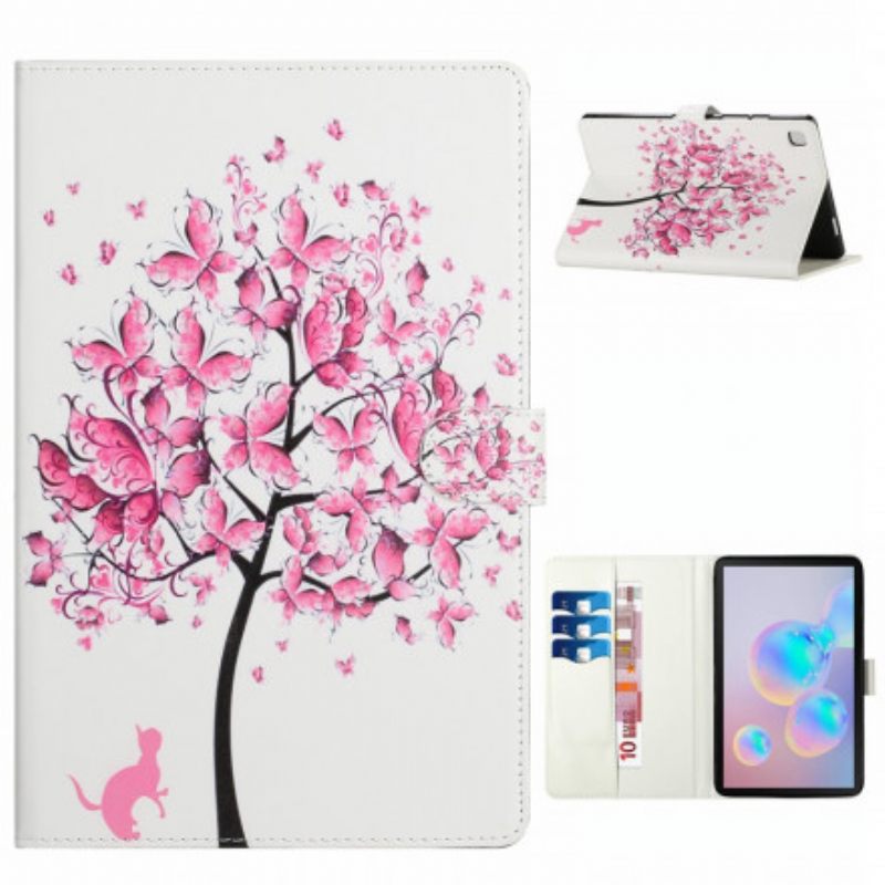 Nahkakotelo Samsung Galaxy Tab A7 Puu Ja Kissa
