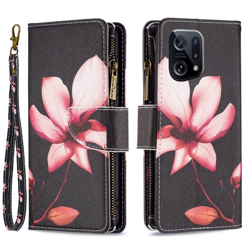 Flip Case Oppo Find X5 Flower Vetoketjullinen Tasku