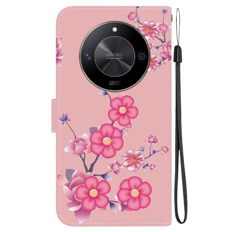Kotelot Honor X9b / Magic 6 Lite Sakura-kuvio Hihnalla Suojakuori