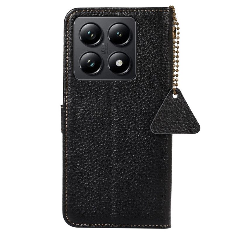 Kotelot Xiaomi 14t Aitoa Nahkaa Litsi-kuvioinen Rfid Suojakuori