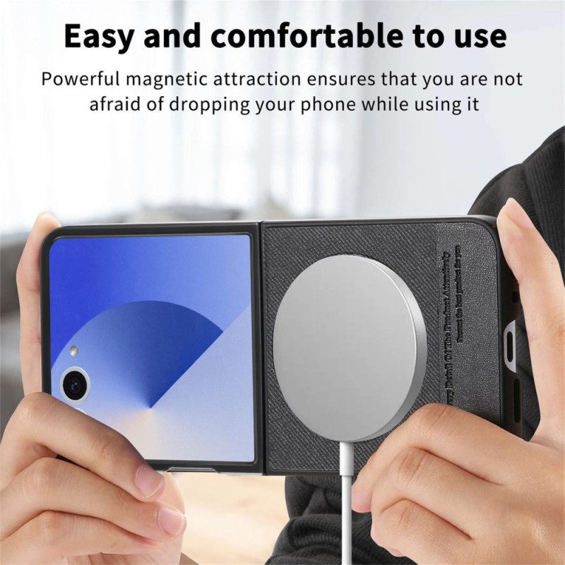 Case Samsung Galaxy Z Flip 7 Puhelinkuoret Magsafe-yhteensopiva Farkkuteksturoitu Nahka