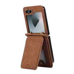 Kotelot Samsung Galaxy Z Flip 7 Nahkakuvioinen Korttikotelo Ja Olkahihna