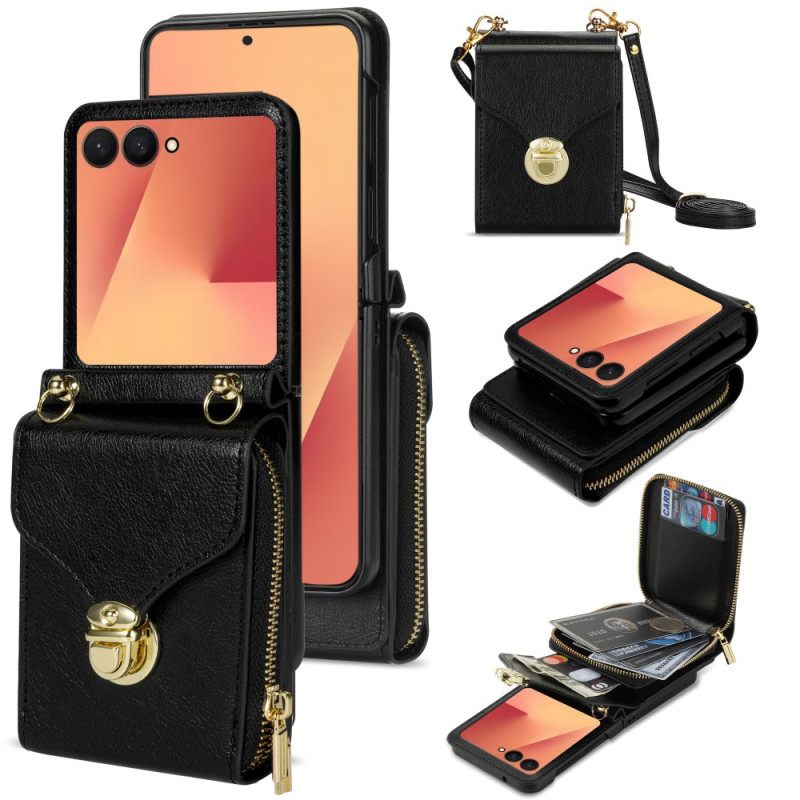 Kotelot Samsung Galaxy Z Flip 7 Vetoketjullinen Lompakko Ja Olkahihna