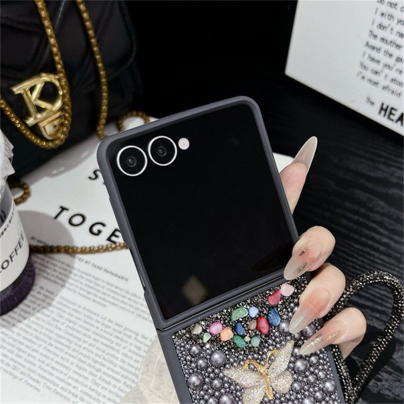 Kuori Samsung Galaxy Z Flip 7 Kimaltava Kuviointi Ja Rannehihna Suojakuori