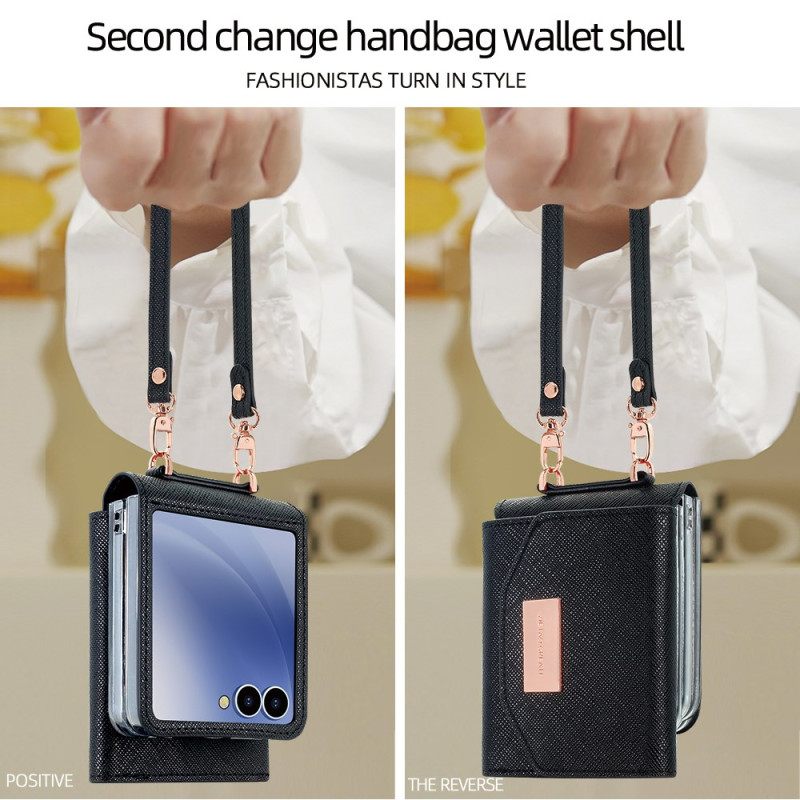 Kuori Samsung Galaxy Z Flip 7 Lompakko Ja Hihna Suojakuori