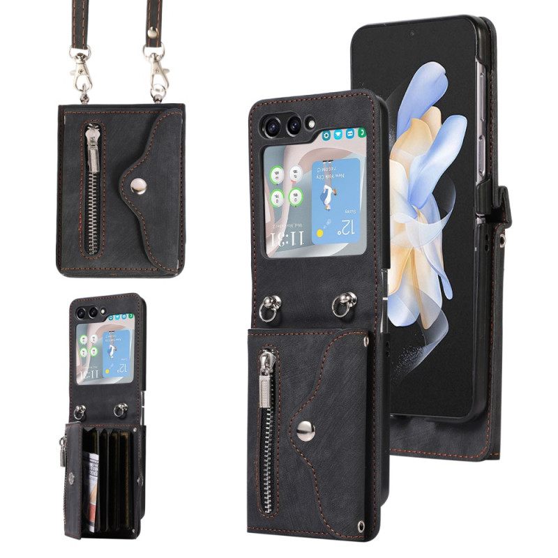 Kuori Samsung Galaxy Z Flip 7 Lompakko Nauhalla Ja Olkahihnalla