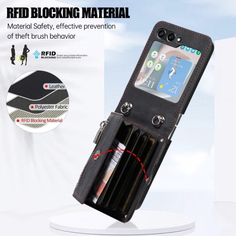 Kuori Samsung Galaxy Z Flip 7 Lompakko Nauhalla Ja Olkahihnalla