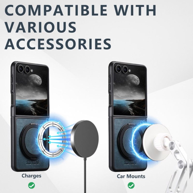 Kuori Samsung Galaxy Z Flip 7 Magsafe-yhteensopiva Nahkakuvioinen Suteni-sormuspidike Suojakuori