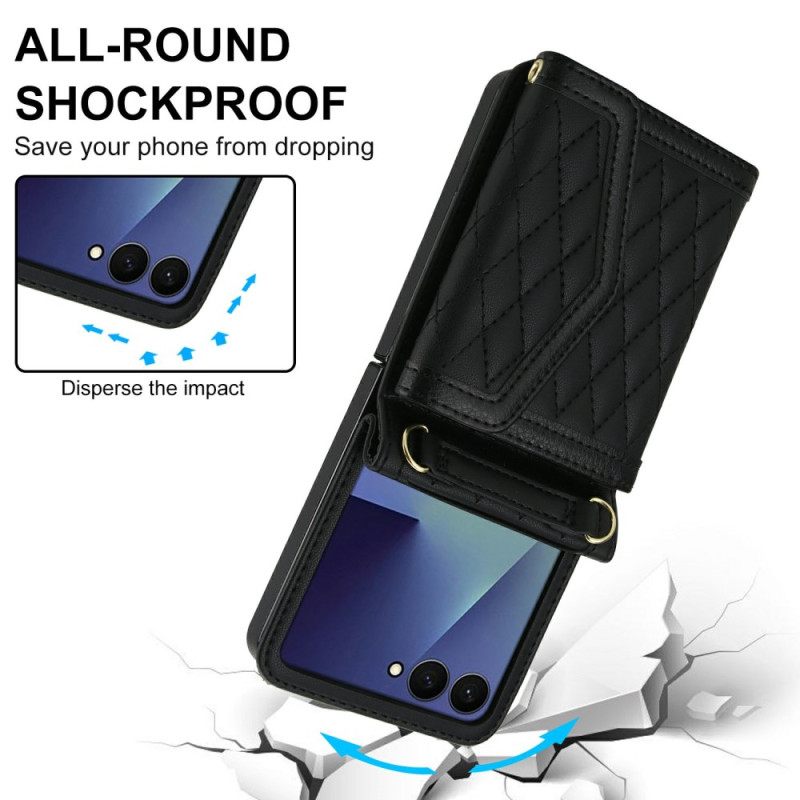 Kuori Samsung Galaxy Z Flip 7 Pehmustettu Korttikotelo Ja Olkahihna