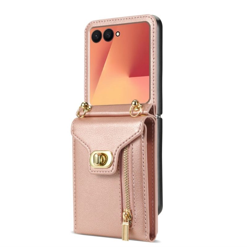 Kuori Samsung Galaxy Z Flip 7 Vetoketjullinen Lompakko Ja Olkahihna Suojakuori