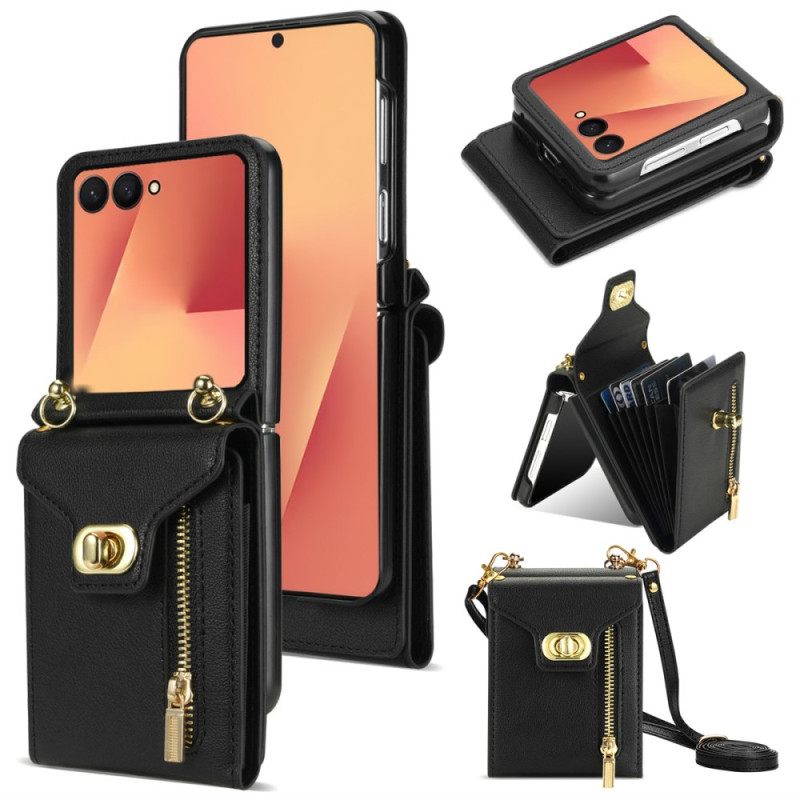 Kuori Samsung Galaxy Z Flip 7 Vetoketjullinen Lompakko Ja Olkahihna Suojakuori