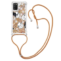 Kuori Samsung Galaxy A03s Kiristysnyörillä Sequin Drawstring Dogs