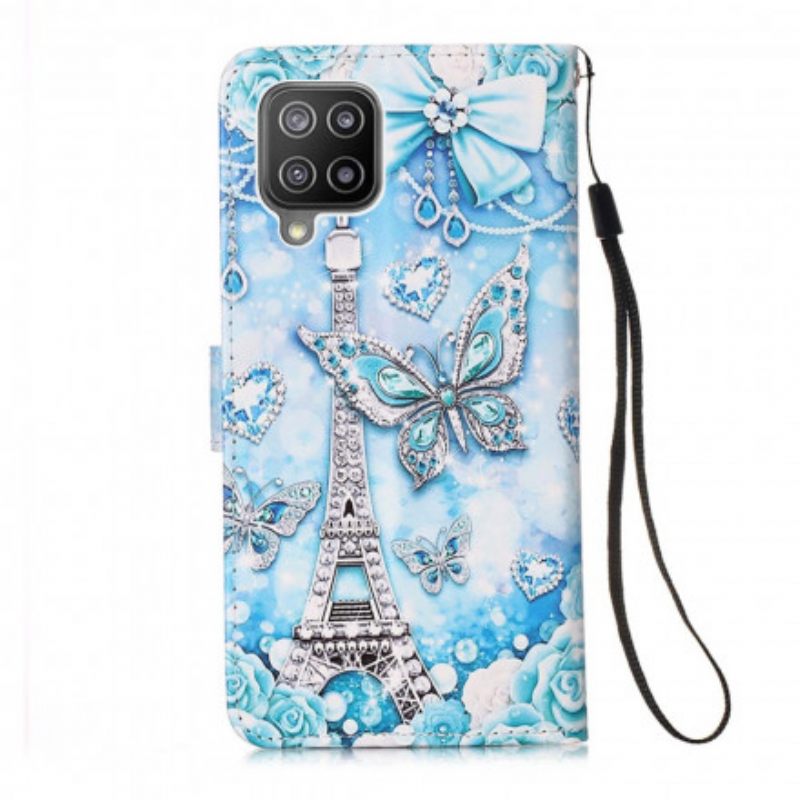 Kotelot Samsung Galaxy A22 4G Suojaketju Kuori Eiffel-tornin Perhoset Kaulanauhalla