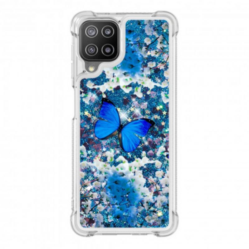 Kuori Samsung Galaxy A22 4G Glitter Blue Butterflies