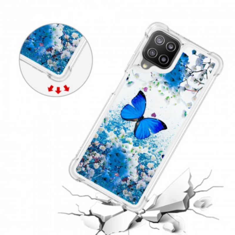 Kuori Samsung Galaxy A22 4G Glitter Blue Butterflies