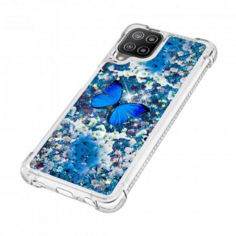 Kuori Samsung Galaxy A22 4G Glitter Blue Butterflies
