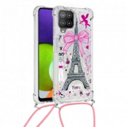 Kuori Samsung Galaxy A22 4G Kiristysnyörillä Cordon Eiffel Towerissa
