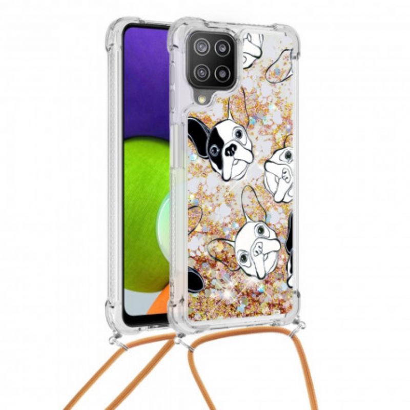 Kuori Samsung Galaxy A22 4G Kiristysnyörillä Sequin Drawstring Dogs