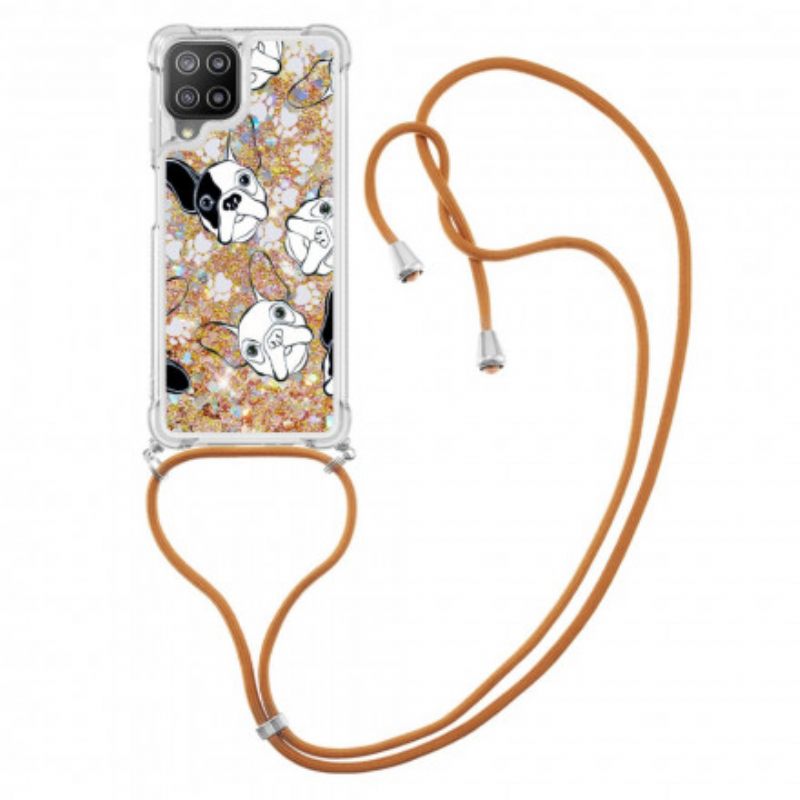 Kuori Samsung Galaxy A22 4G Kiristysnyörillä Sequin Drawstring Dogs