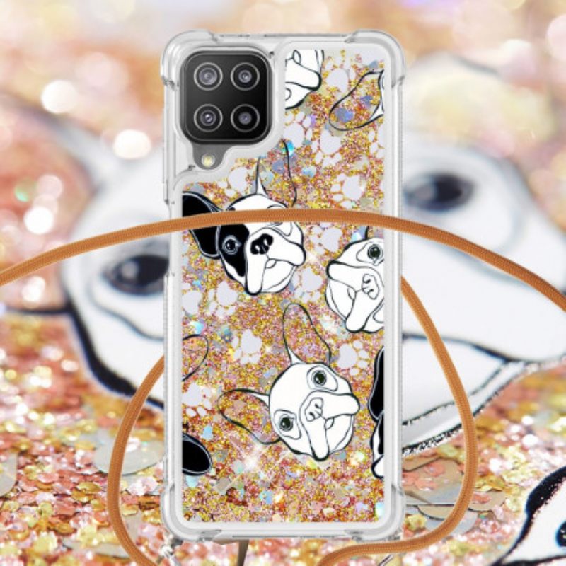 Kuori Samsung Galaxy A22 4G Kiristysnyörillä Sequin Drawstring Dogs