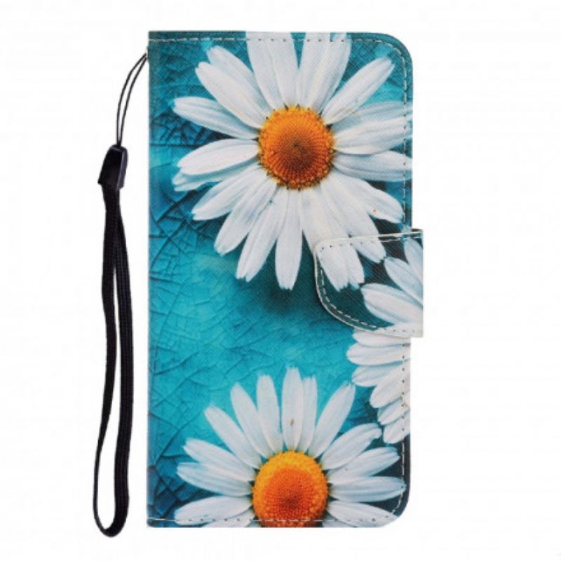 Nahkakotelo Samsung Galaxy A22 4G Suojaketju Kuori Thong Daisies